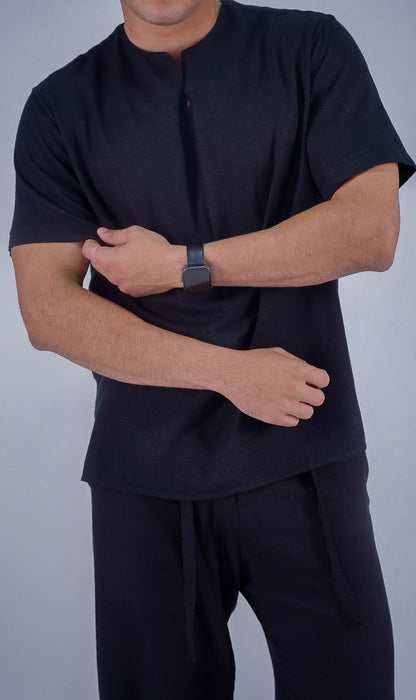Split neck Lenin T-shirt black